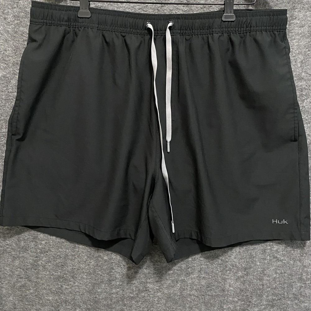 Huk Performance‎ Fishing Shorts Mens XXL Black Swim Trunks Mesh Lined Drawstring
